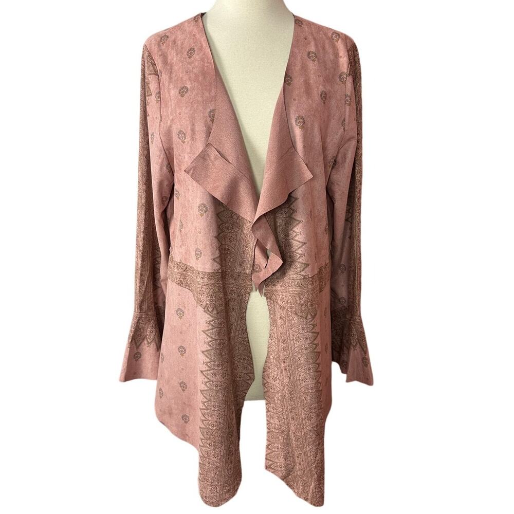VOCAL USA Womens Western Cardigan Draped Blush Pink Cowgirl Faux Suede Size XL